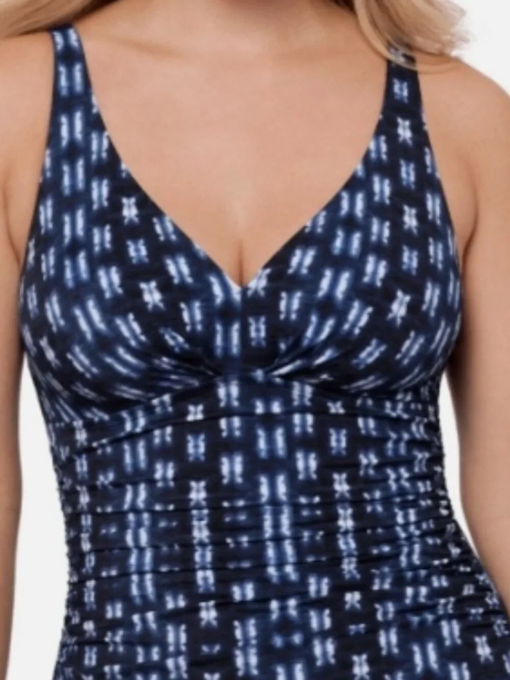 NWT! Swim Solutions Navy Blue Printed Slimming One Piece Swimsuit NEW! - Picture 3 of 3